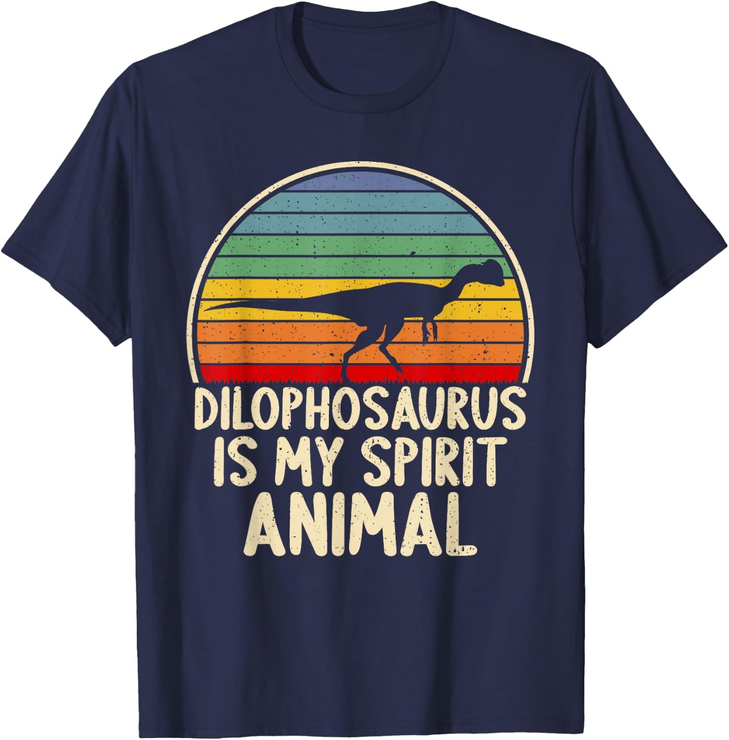 Dilophosaurus My Spirit Animal Dinosaur Lover Vintage Retro T-Shirt - T-Shirt | Navy