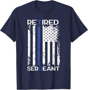 Thin Blue Line Retired Police Sergeant Retirement Gift T-Shirt - T-Shirt | Navy