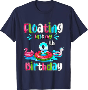 Kids Floating Into My 9th Birthday Pool Party Float 9 Years Old T-Shirt - T-Shirt | Navy