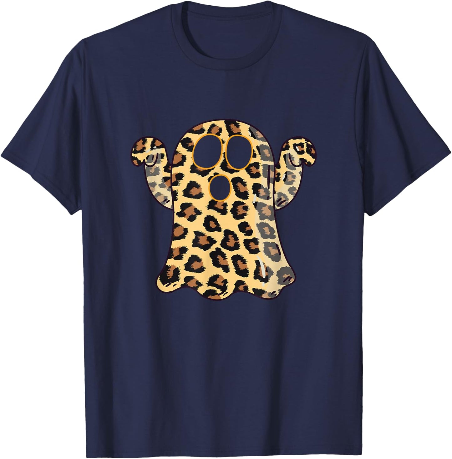 Ghost Boo Leopard Print Halloween Women Girls boys Kids T-Shirt - T-Shirt | Navy