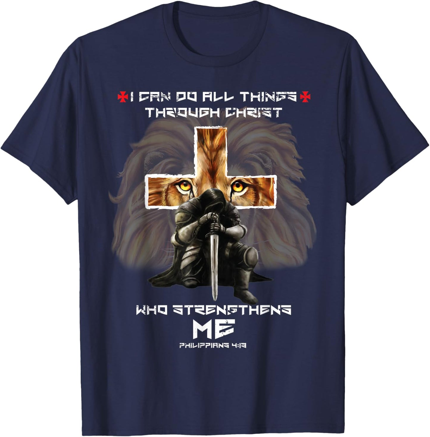 Religious Gifts Dad Lion Cross Christian Fathers Day T-Shirt - T-Shirt | Navy