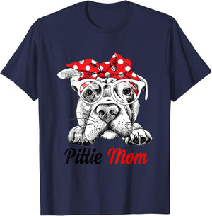 Pittie Mom With Red Bandana Headband Dog Mom Mothers Day T-Shirt - T-Shirt | Navy