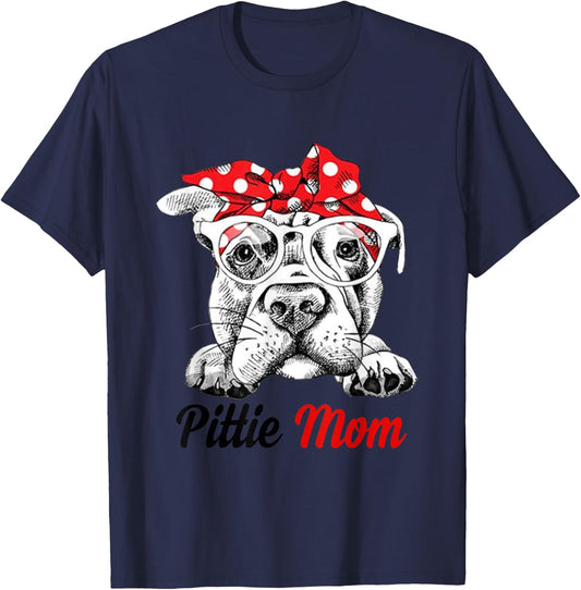 Pittie Mom With Red Bandana Headband Dog Mom Mothers Day T-Shirt - T-Shirt | Navy