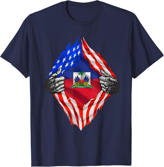 Haiti Shirt American Haitian Flag Day Shirt Haiti Roots T-Shirt - T-Shirt | Navy