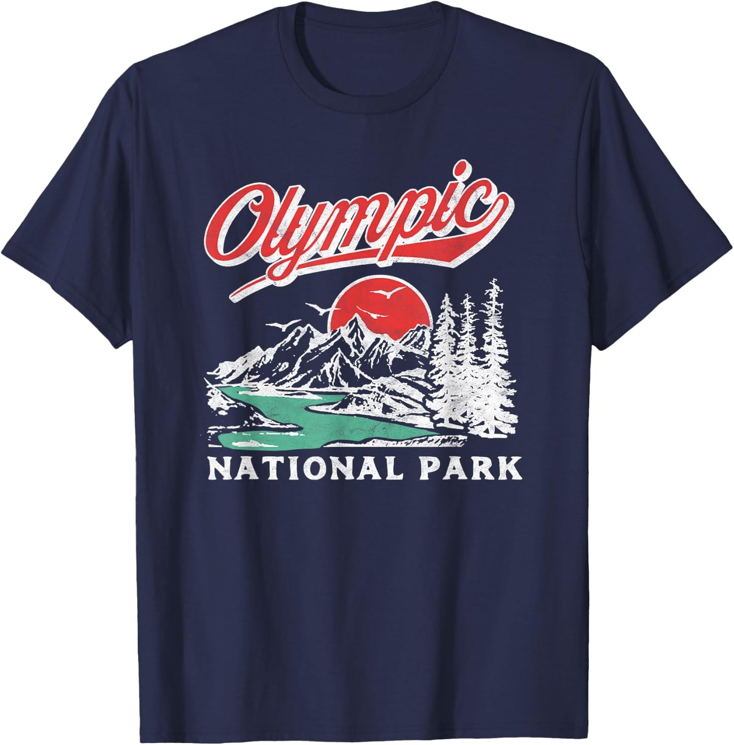Olympic National Park Retro 80s Mountains Graphic T-Shirt - T-Shirt | Navy