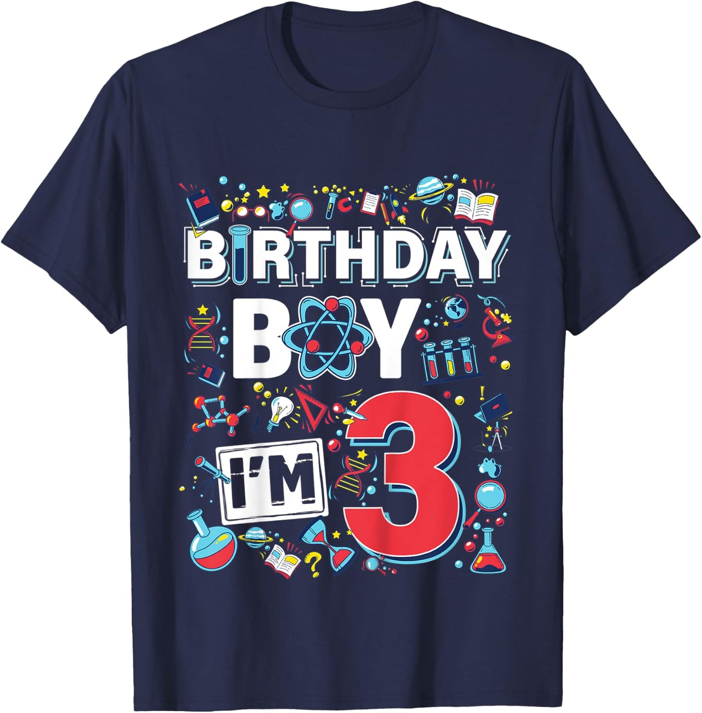 Kids Scientist 3rd Birthday Boy I'm 3 Years Science experiments T-Shirt - T-Shirt | Navy