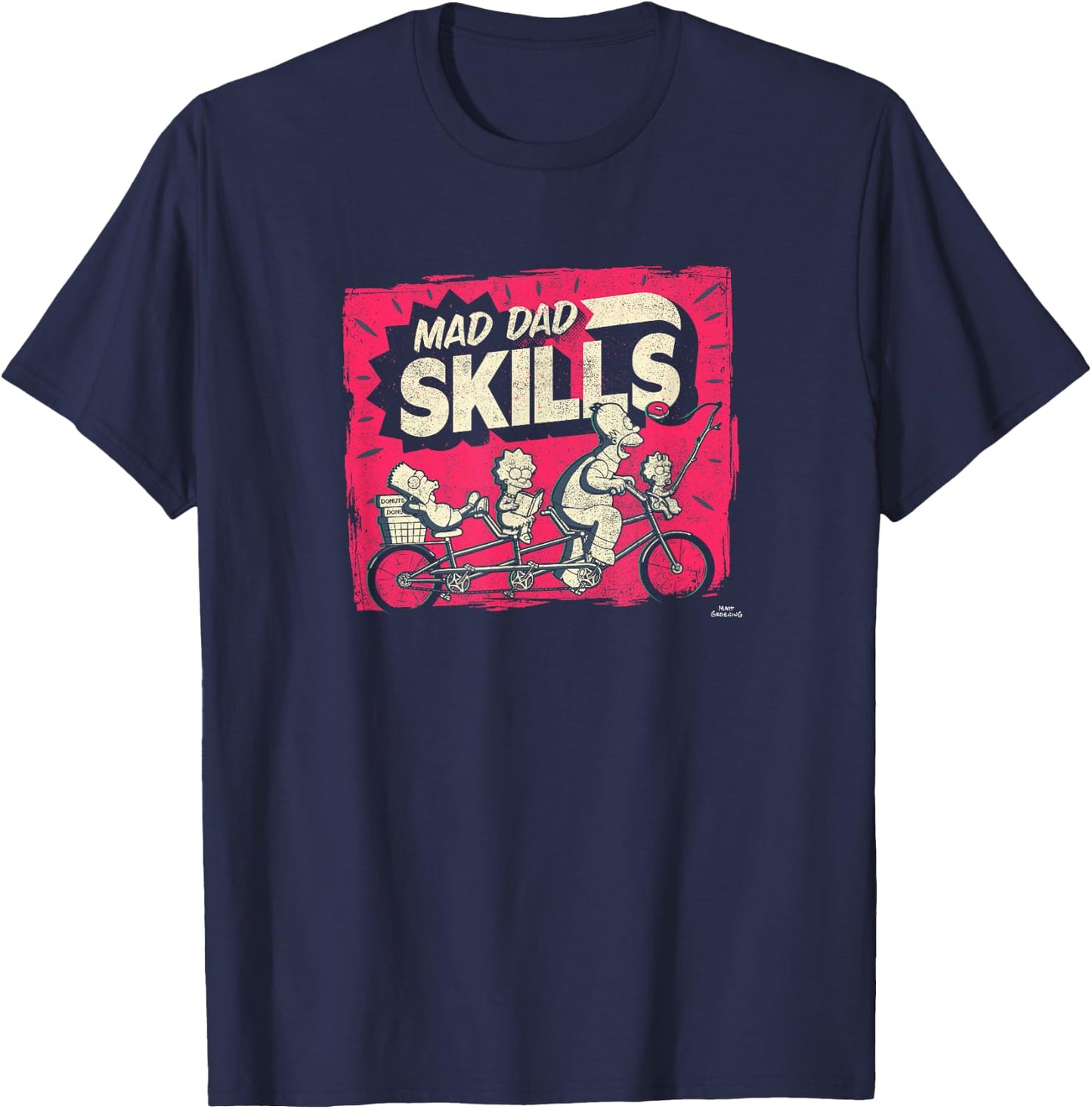 The Simpsons Mad Dad Skills Family Tandem Bike Ride T-Shirt - T-Shirt | Navy
