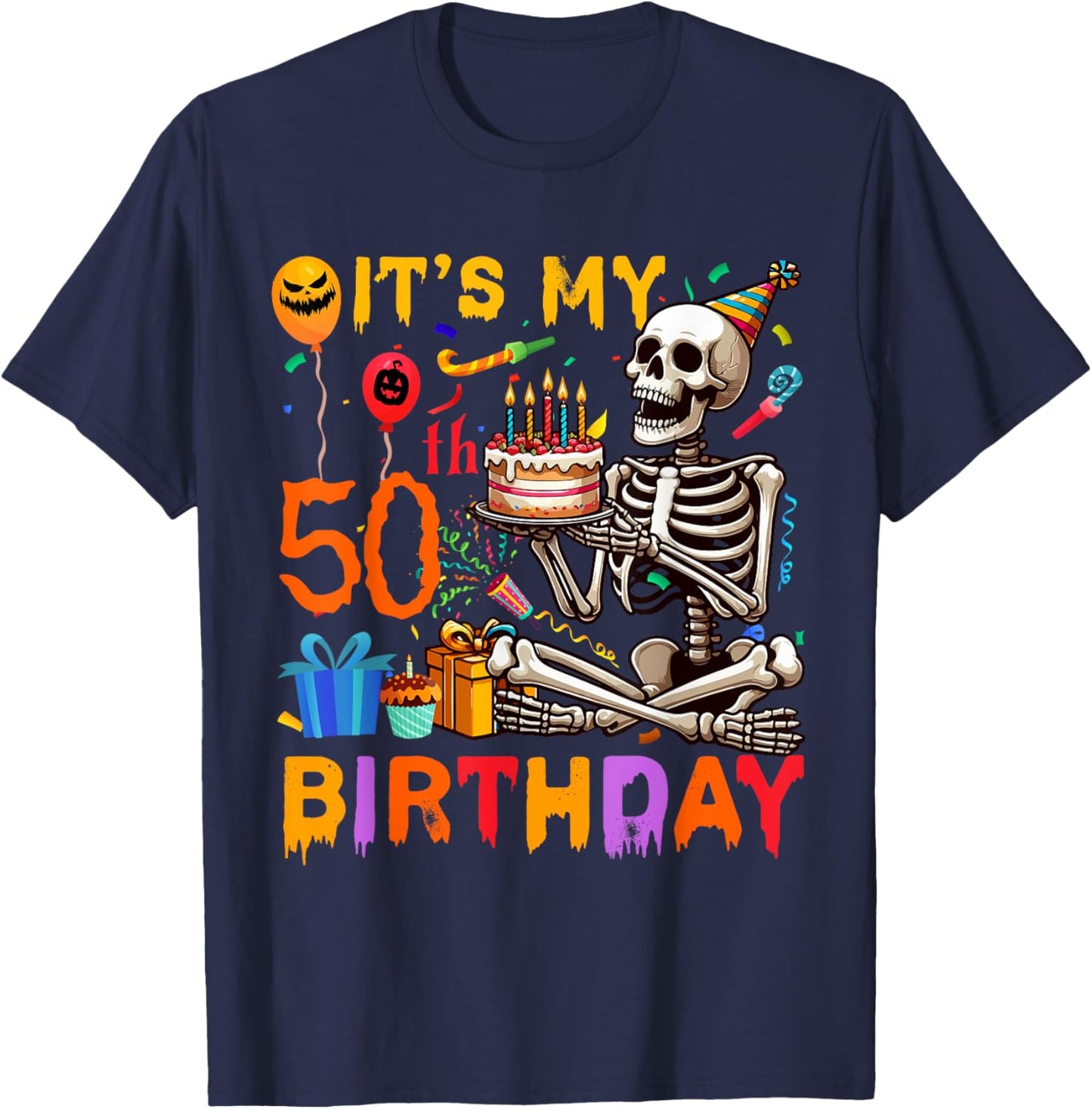 It's My 50th Birthday Halloween Skeleton Matching Party T-Shirt - T-Shirt | Navy
