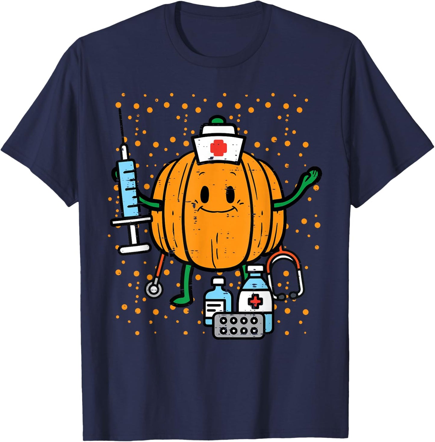 Halloween Nurse Pumpkin Nursing Scrub Top Costume Women Men T-Shirt - T-Shirt | Navy