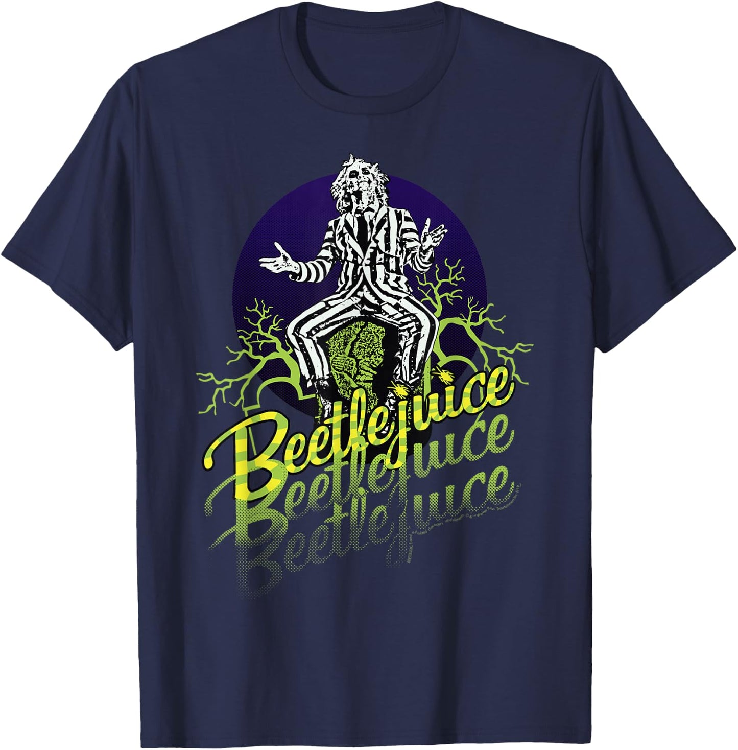 Beetlejuice Three Times Text Portrait T-Shirt - T-Shirt | Navy
