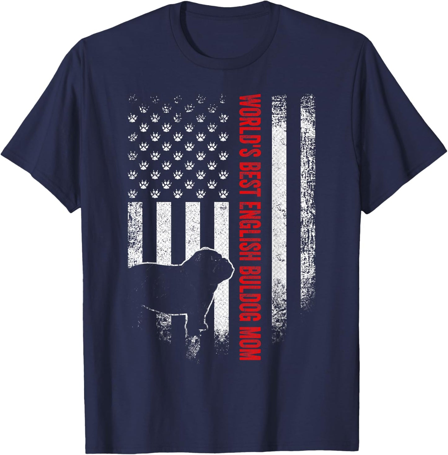 Vintage American Flag World's Best English Bulldog Mom Funny Men T-Shirt - T-Shirt | Navy