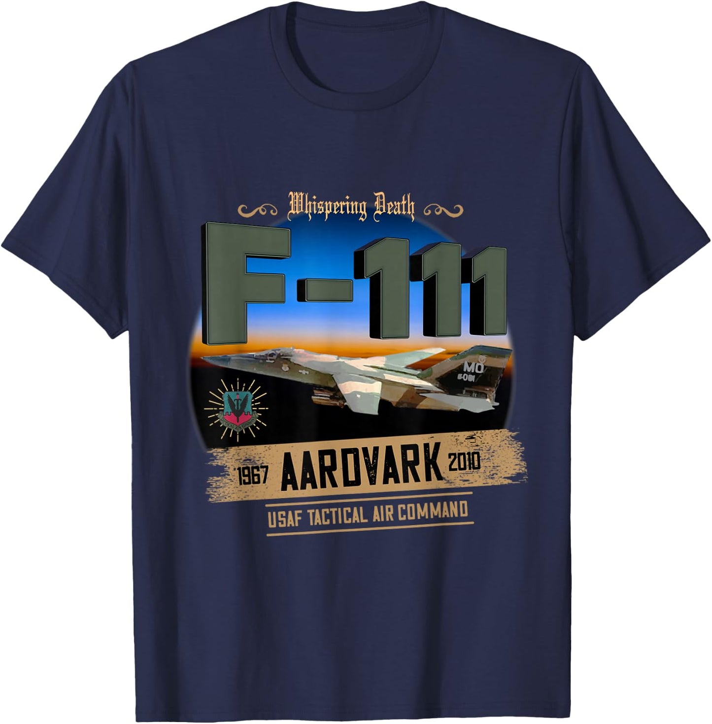 TSH Designs F-111 Aardvark Adult Black Cotton 100% Short Sleeve Classic Fit T-Shirt - T-Shirt | Navy