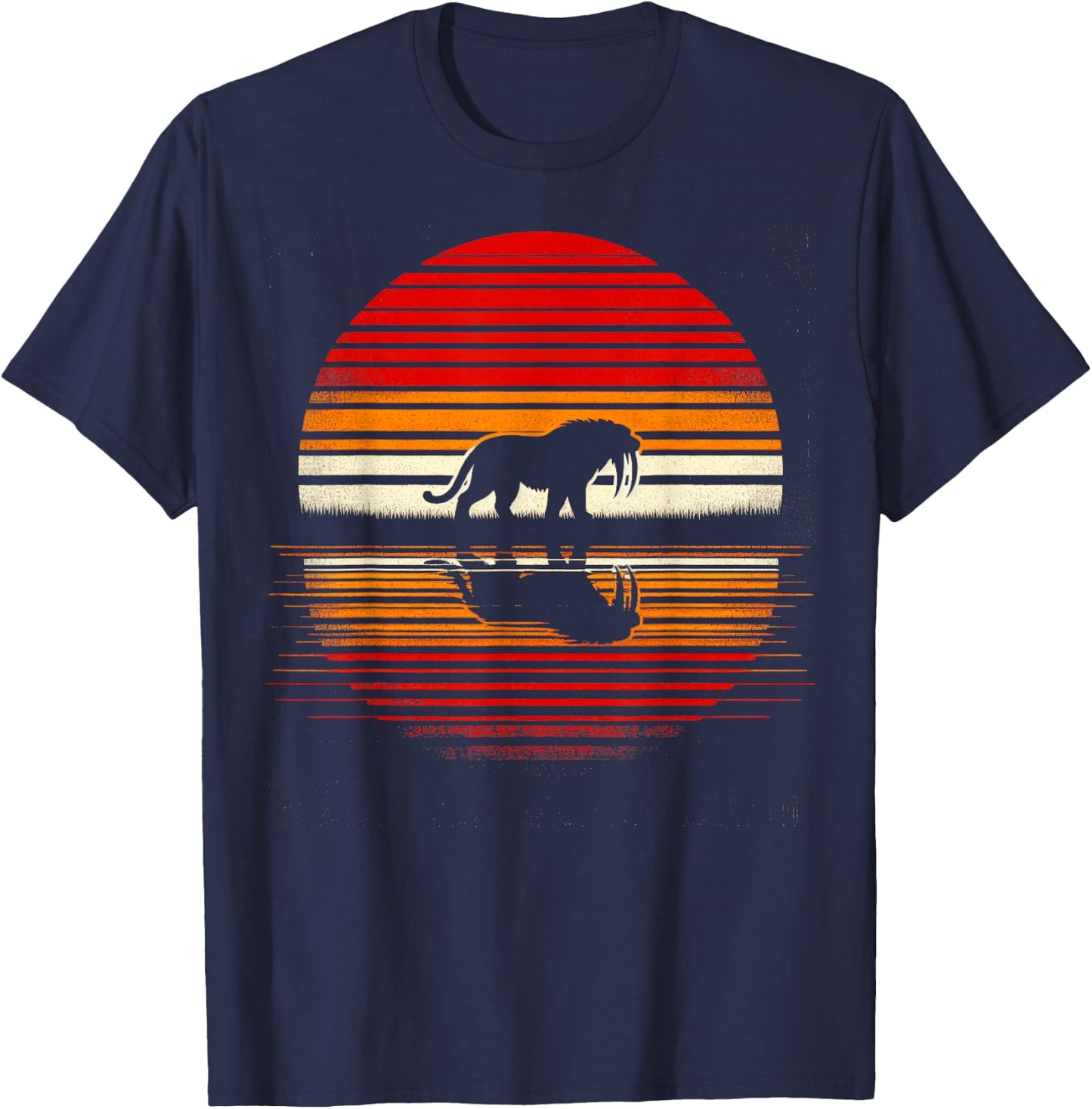 Saber-toothed Tiger Sunset Retro Style Safari Vintage 70s T-Shirt - T-Shirt | Navy