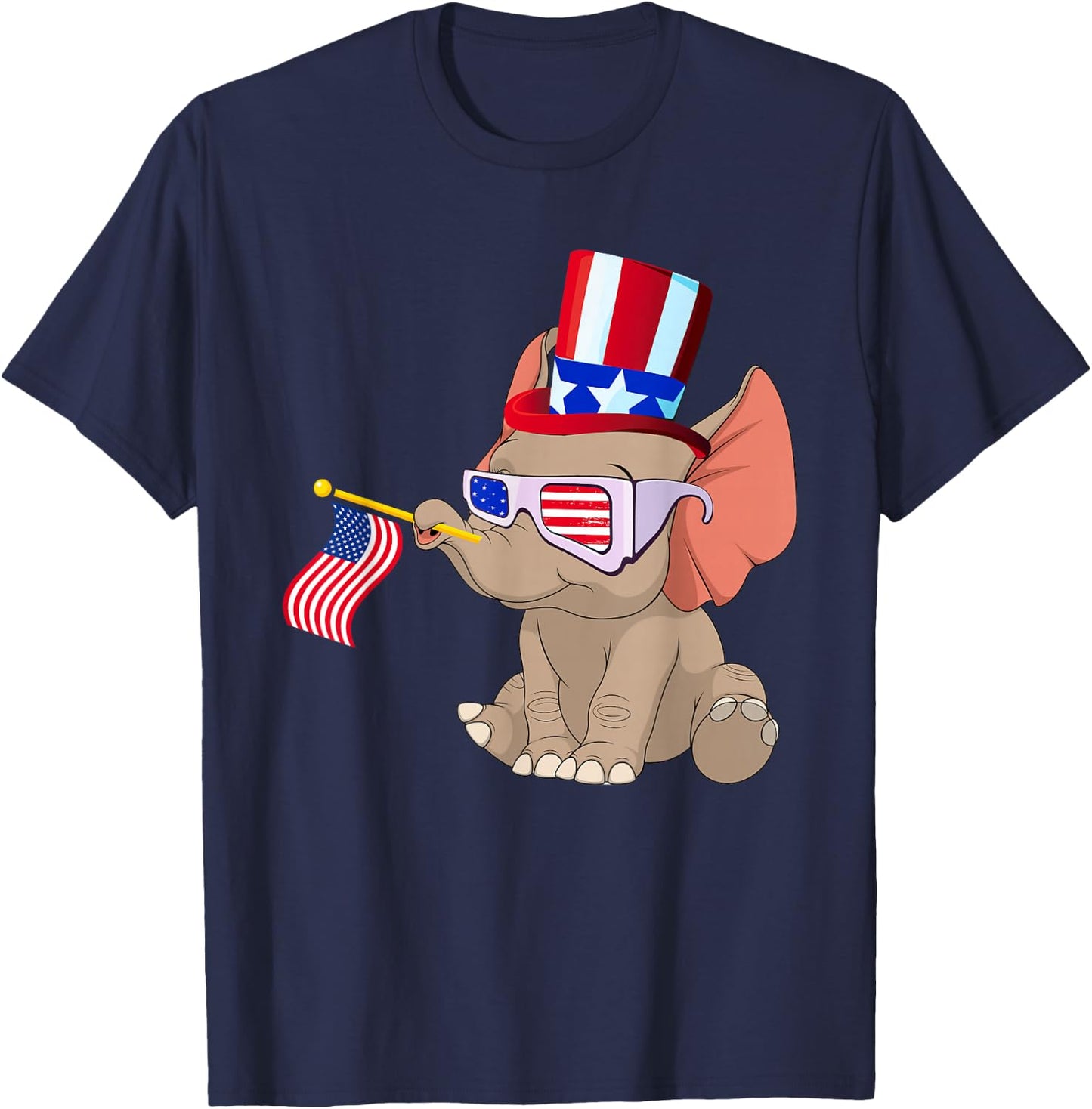 Patriotic Elephant Wearing American Flag Sunglasses 4th July Women Kids Men T-Shirt - T-Shirt | Navy