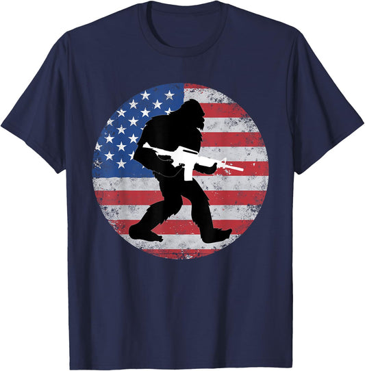Bigfoot Gun Owner US American Flag Sasquatch AR15 Rifle Men T-Shirt - T-Shirt | Navy