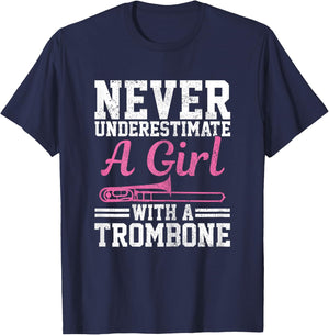 Never Underestimate A Girl With A Trombone Marching Band T-Shirt - T-Shirt | Navy