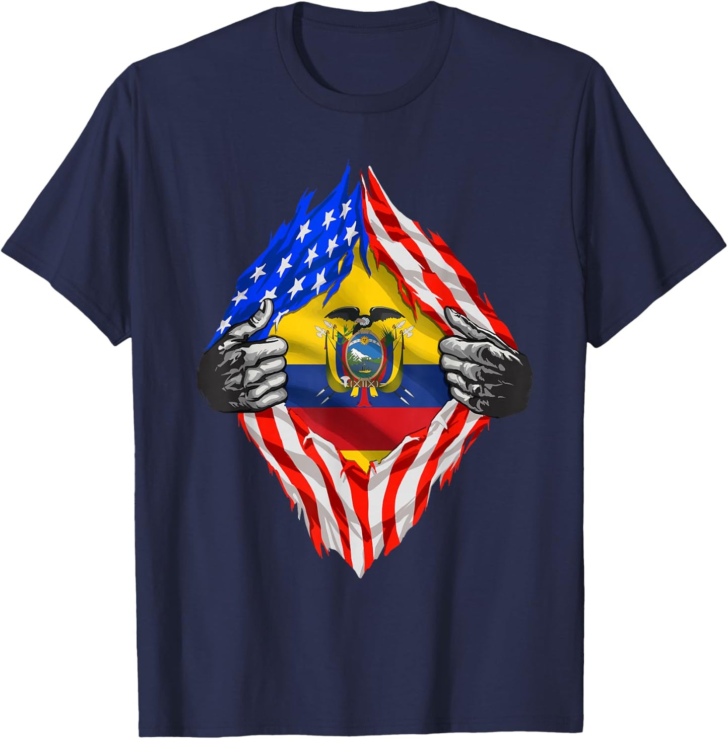 Ecuador Shirt USA American Ecuadorian Flag Roots Heritage T-Shirt - T-Shirt | Navy
