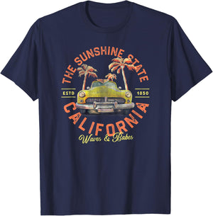 California, The Sunshine State: Waves & Babes Vintage Surf Men Women Kids T-Shirt - T-Shirt | Navy