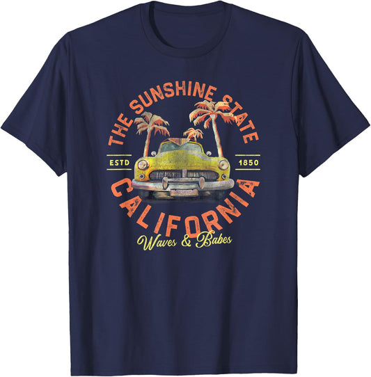 California, The Sunshine State: Waves & Babes Vintage Surf Men Women Kids T-Shirt - T-Shirt | Navy