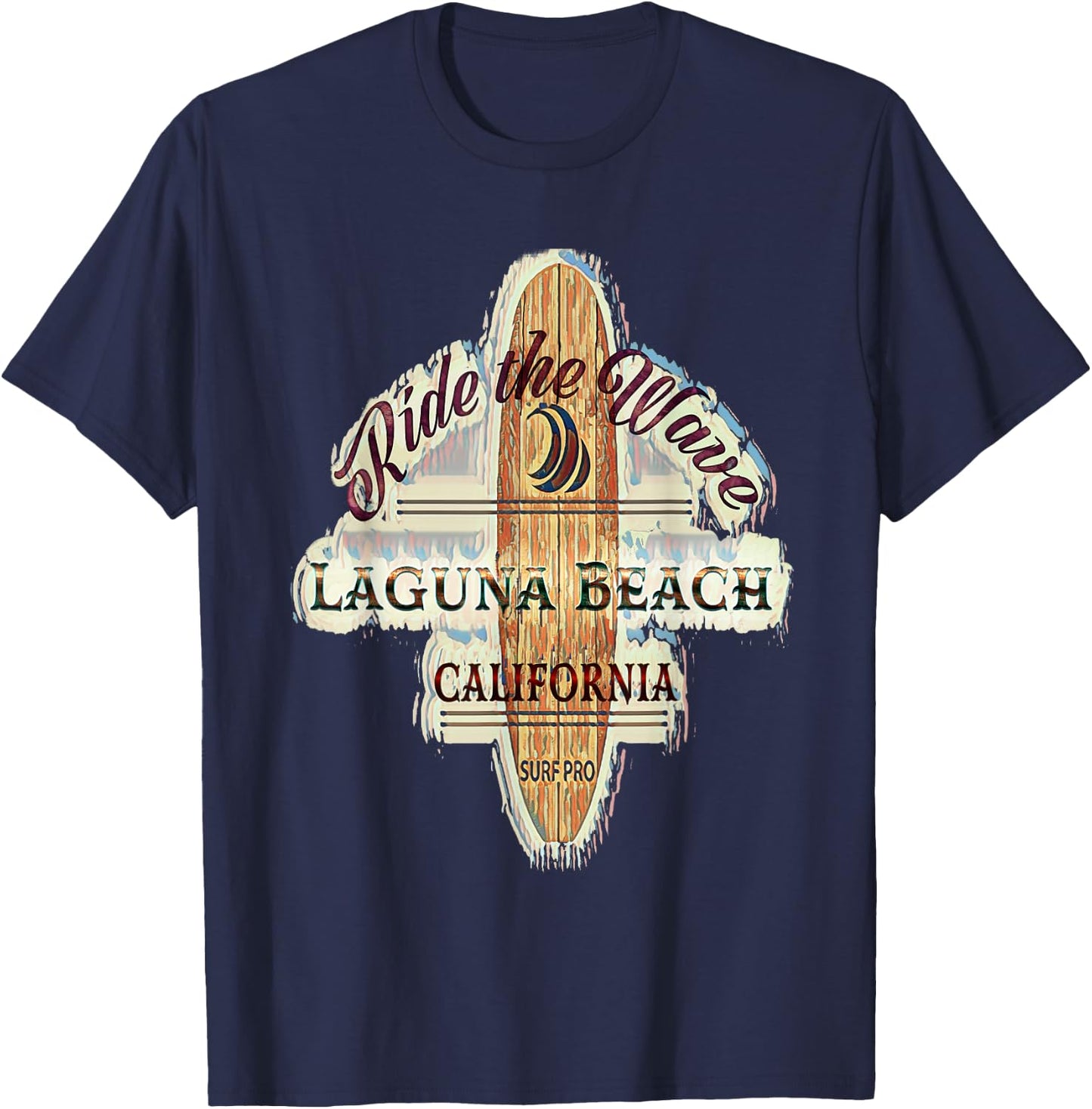 Laguna Beach Distressed Vintage Retro Surfboard Sign T-Shirt - T-Shirt | Navy