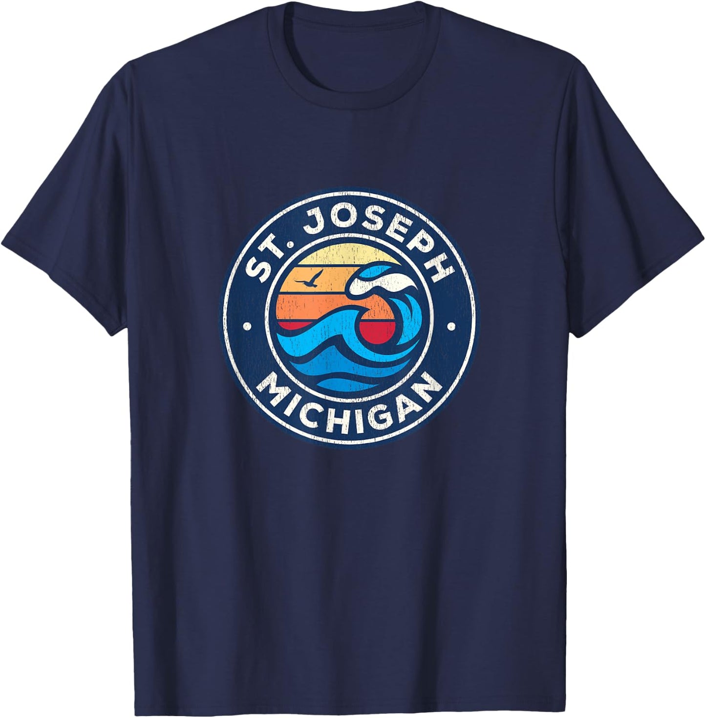 St. Joseph Michigan MI Vintage Nautical Waves Design T-Shirt - T-Shirt | Navy