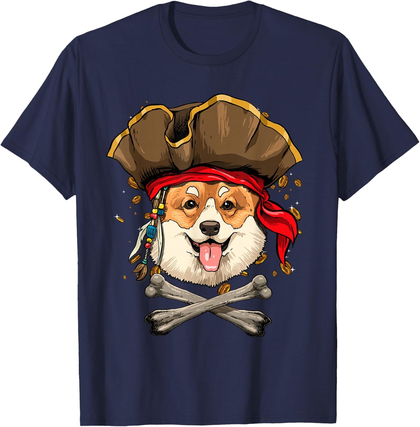 Corgi Pirate Dog Halloween Jolly Roger T-Shirt - T-Shirt | Navy