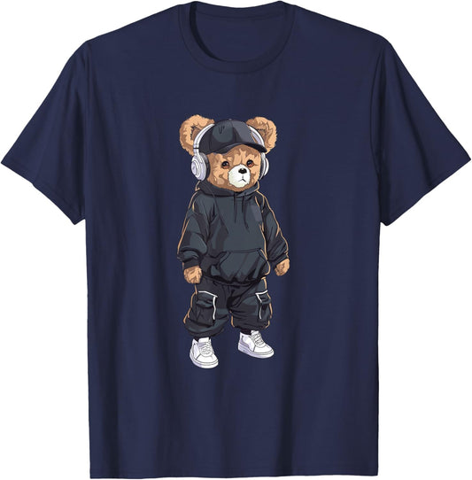 Teddy Listen Music Cute Bears Outfit For Adorable Pet Lovers T-Shirt - T-Shirt | Navy