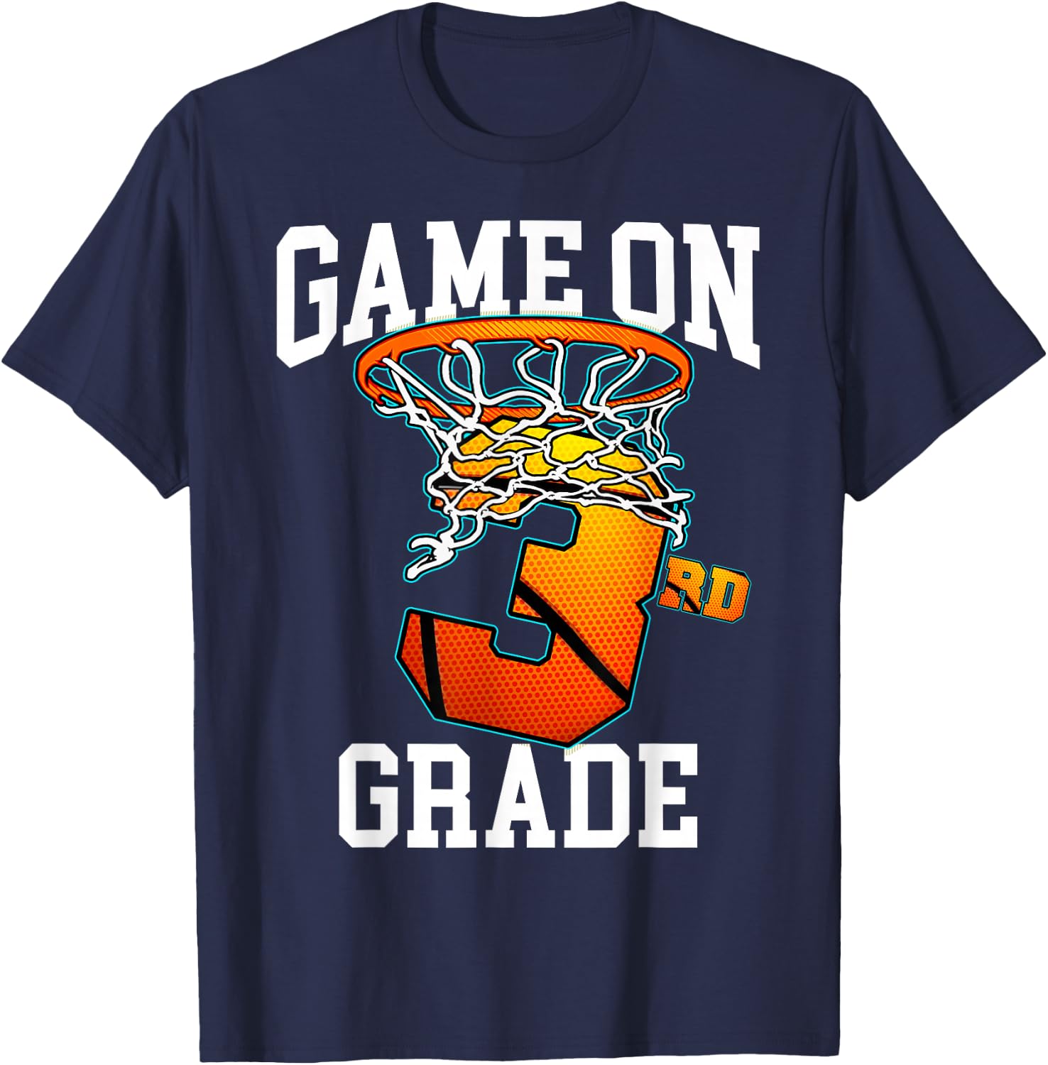 Game On 3rd Grade Basketball Back to School Student Boys Kid T-Shirt - T-Shirt | Navy