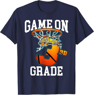 Game On 3rd Grade Basketball Back to School Student Boys Kid T-Shirt - T-Shirt | Navy