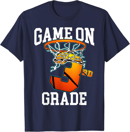 Game On 3rd Grade Basketball Back to School Student Boys Kid T-Shirt - T-Shirt | Navy