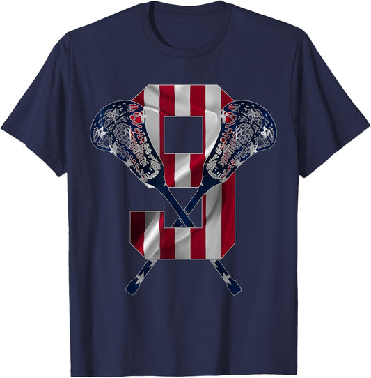 Number 9 Years Lacrosse 9th Birthday T-Shirt - T-Shirt | Navy