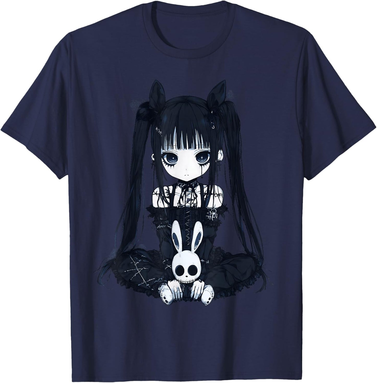 Anime Girl Goth Bunny Grunge Gothic Cute E-Girl Outfit T-Shirt - T-Shirt | Navy