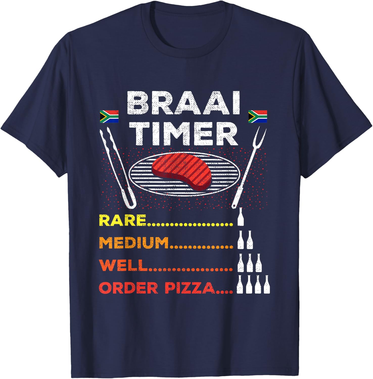 Braai Timer African BBQ Funny Family South Africa Flag T-Shirt - T-Shirt | Navy