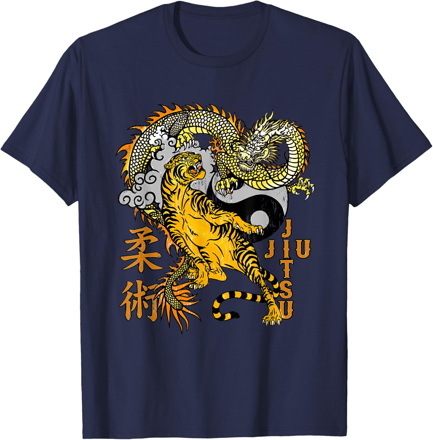 Jiu Jitsu Tiger Dragon Submission, Yin Yang BJJ MMA T-Shirt - T-Shirt | Navy