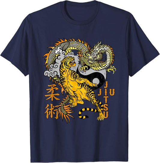 Jiu Jitsu Tiger Dragon Submission, Yin Yang BJJ MMA T-Shirt - T-Shirt | Navy