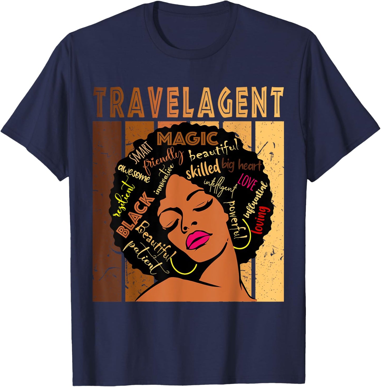 Black Travel Agent Strong Afro African American Women T-Shirt - T-Shirt | Navy