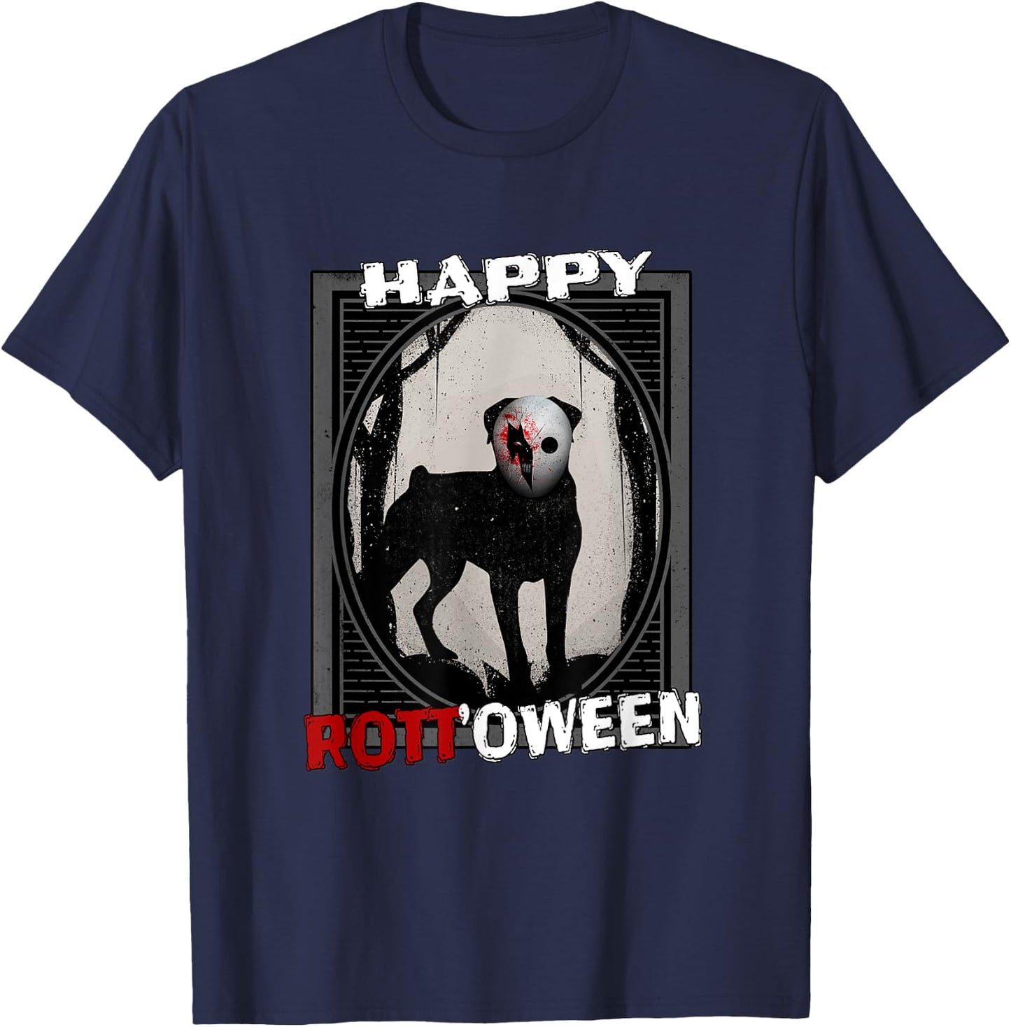 Happy Rott'oween - Rottweiler Scary Mask Halloween T-Shirt - T-Shirt | Navy