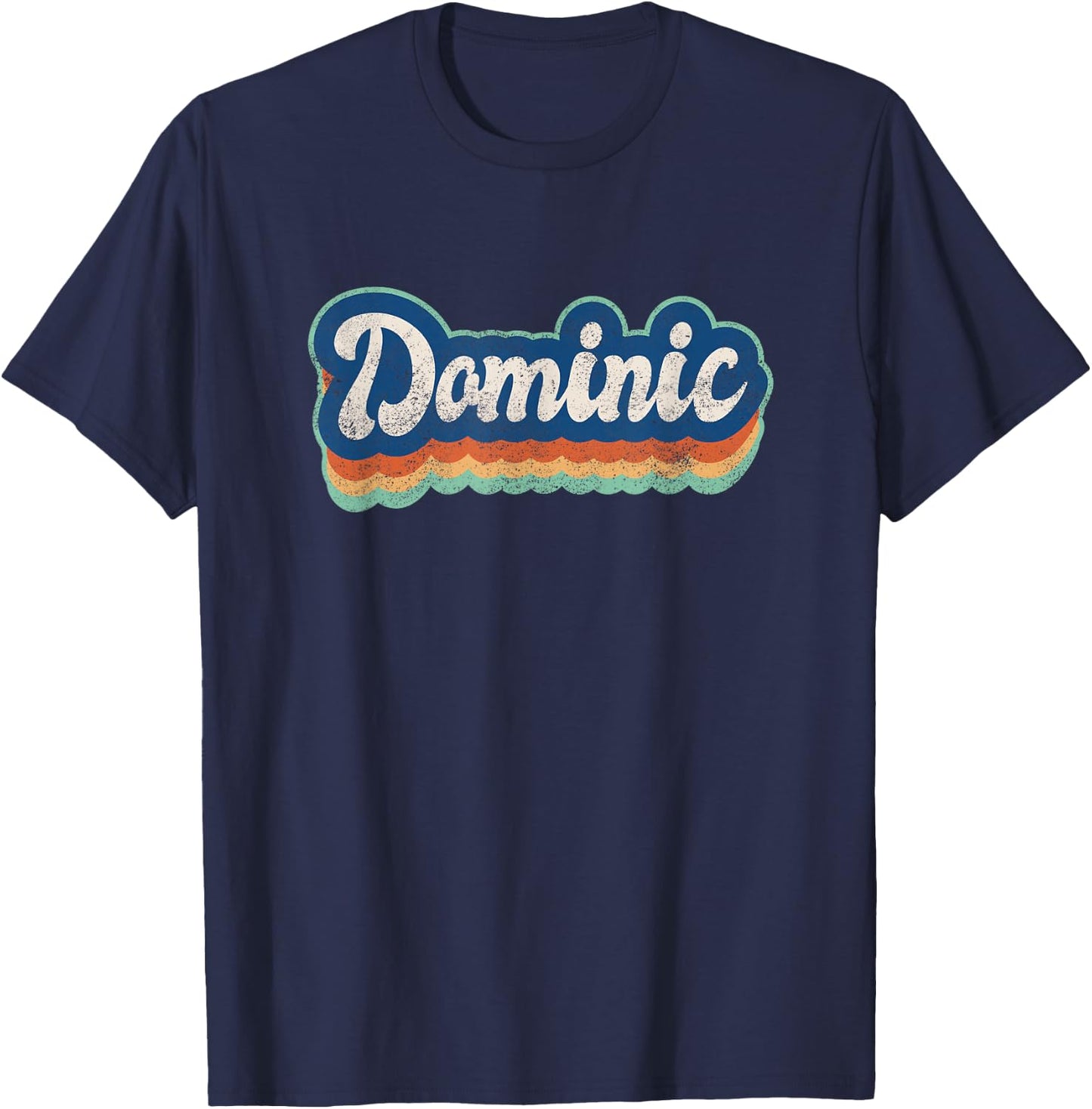 Dominic First Name Boy Vintage Style 70s 80s Personalized T-Shirt - T-Shirt | Navy