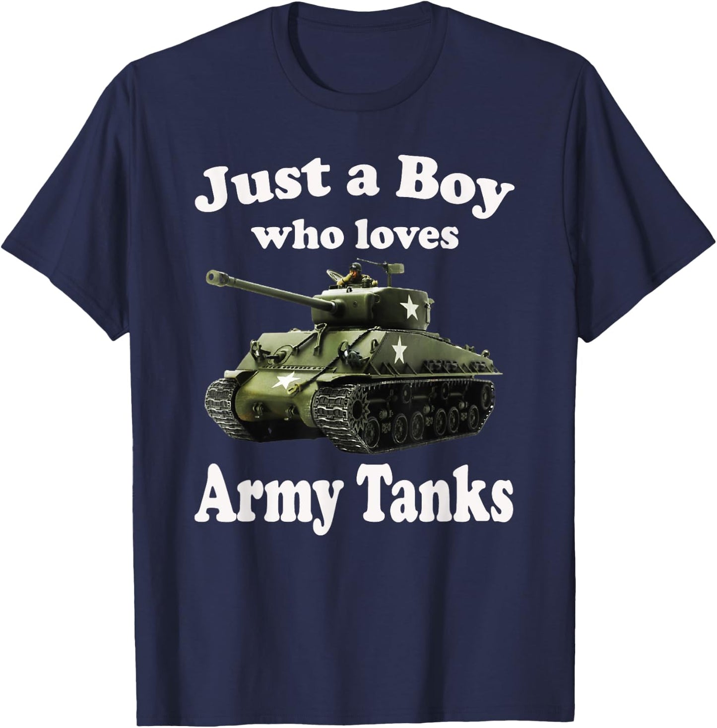 Just A Boy Who Loves Tanks & Sherman M4 American WW2 Tank T-Shirt - T-Shirt | Navy