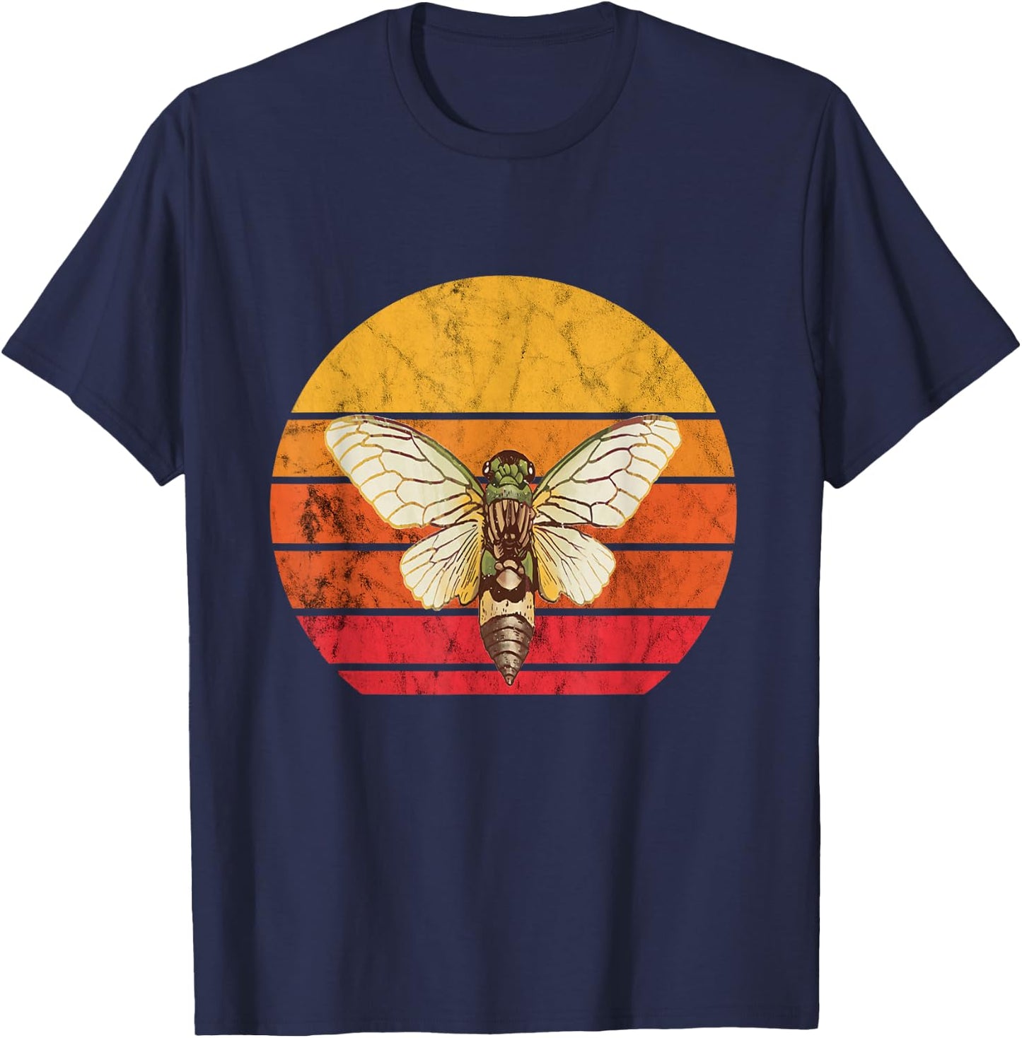 Cicada Brood Vintage Retro Sunset Magicicada Swarm Insect T-Shirt - T-Shirt | Navy