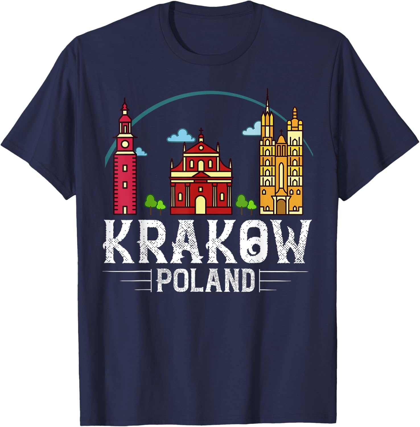 Krakow Poland City Skyline Map Travel T-Shirt - T-Shirt | Navy