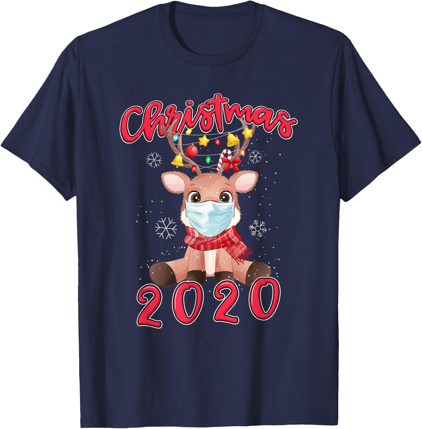 Christmas 2020 Reindeer Mask Matching Pajama Idea T-Shirt - T-Shirt | Navy