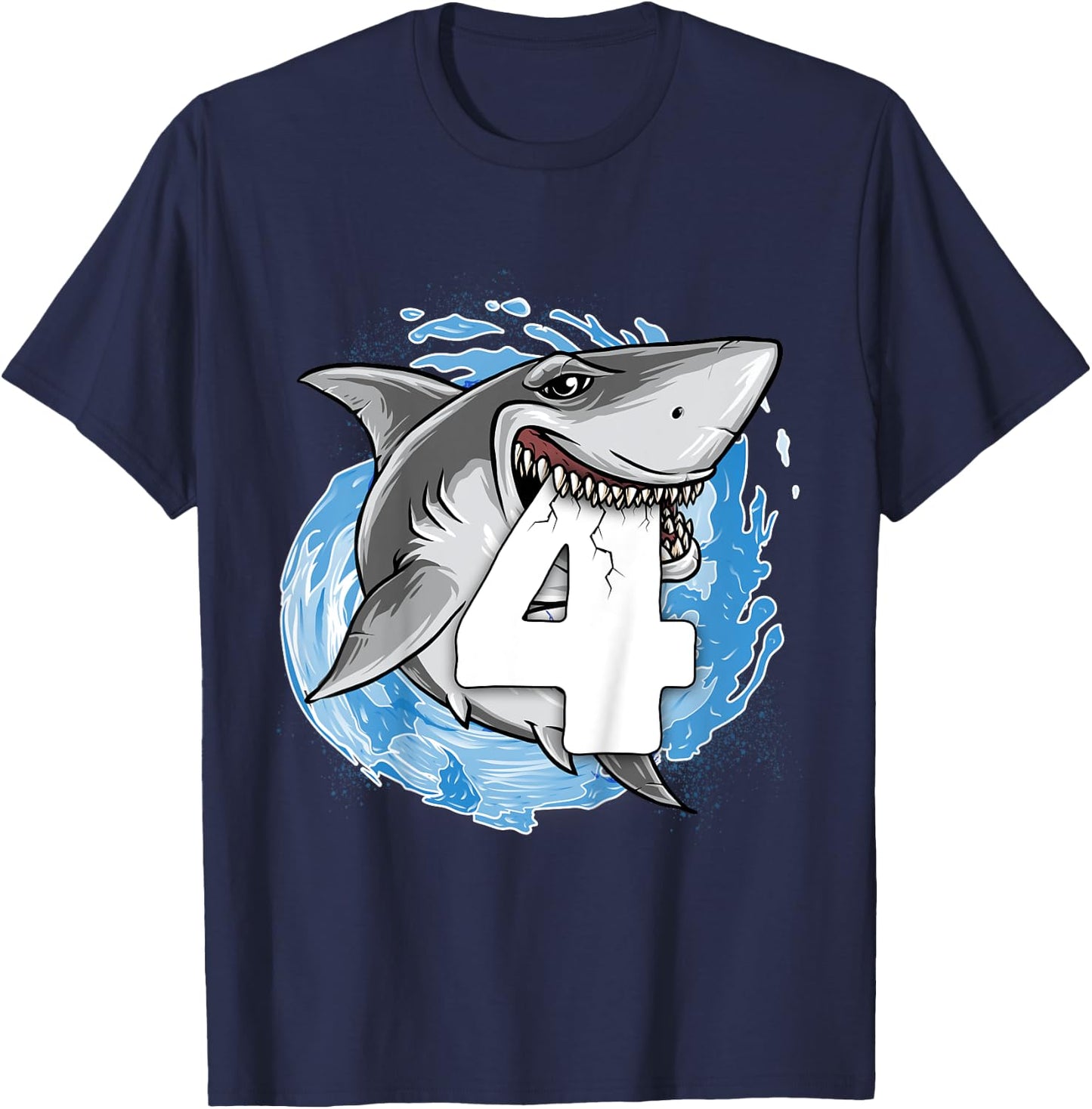 Kids Shark 4th Birthday Boy 4 year old Shark Theme Party 4 Shark T-Shirt - T-Shirt | Navy