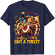 Funny Save A Turkey Eat Pizza Autumn Thanksgiving Groovy T-Shirt - T-Shirt | Navy