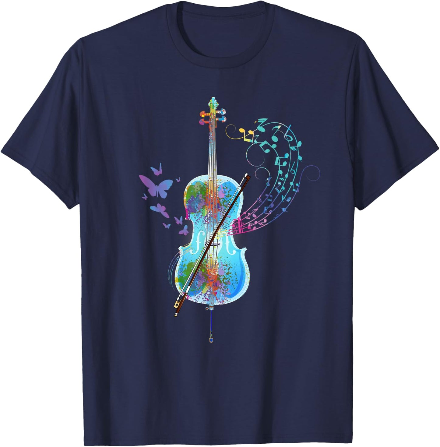 Classical Musical Instrument Colorful Cello T-Shirt - T-Shirt | Navy