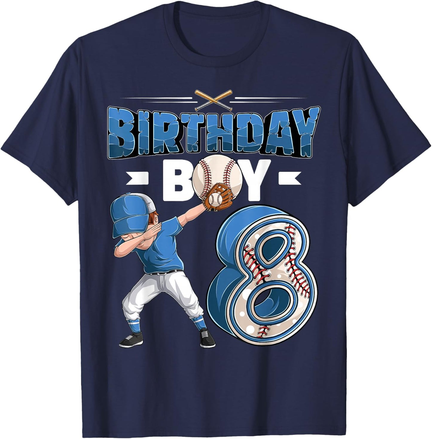 Dabbing boy 8 Year Old Baseball Player 8th Birthday Party T-Shirt - T-Shirt | Navy