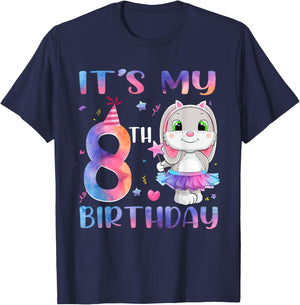 It's My 8th Birthday Bunny Rabbit 8 Years Old Boy Girl T-Shirt - T-Shirt | Navy