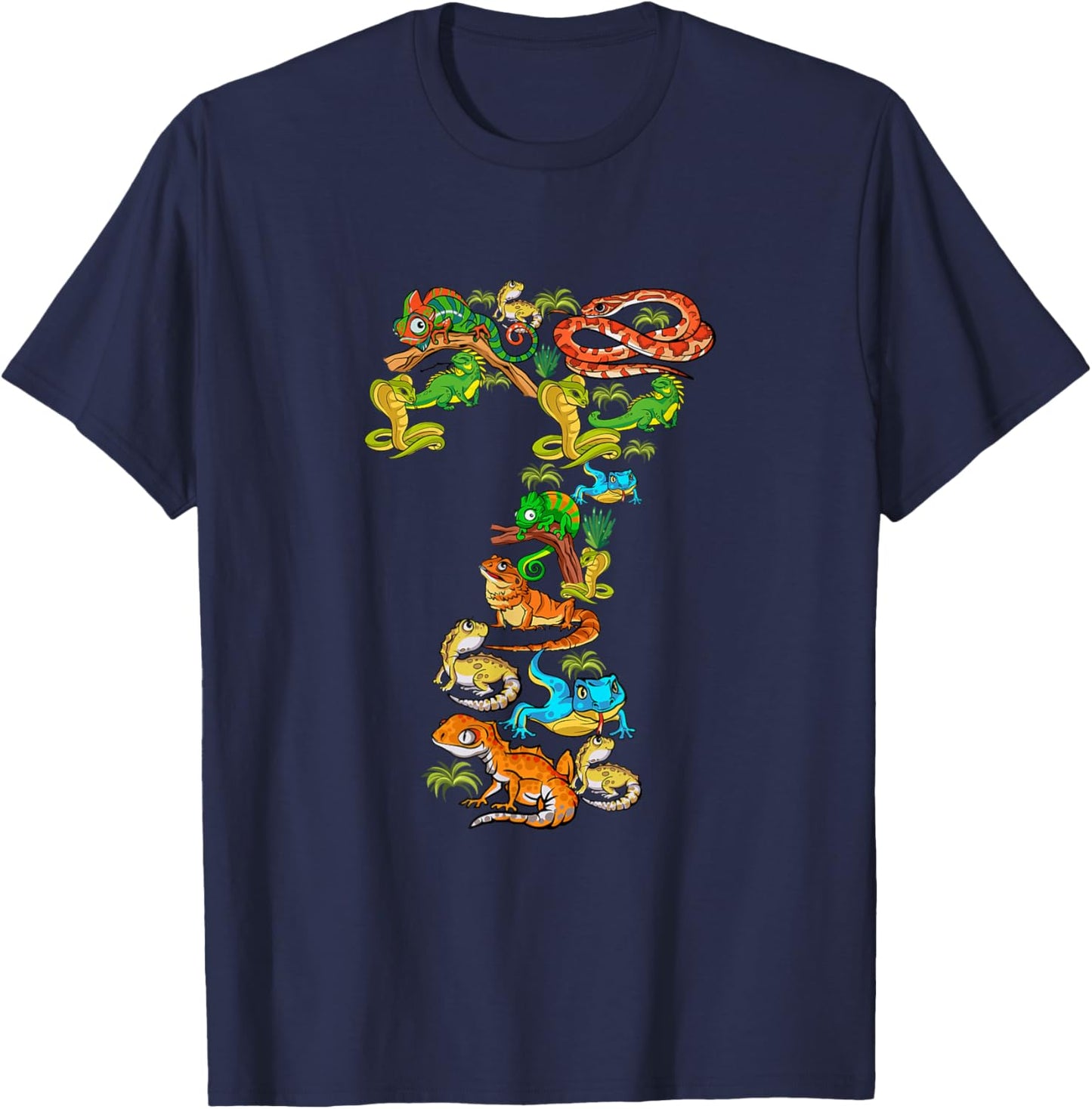 Kids 7th Birthday Reptiles Lizards Themed 7 Year Old Boys T-Shirt - T-Shirt | Navy