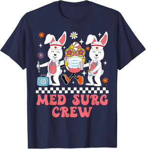 Med Surg Crew Easter Bunny Easter Eggs Nurse Nursing Women T-Shirt - T-Shirt | Navy
