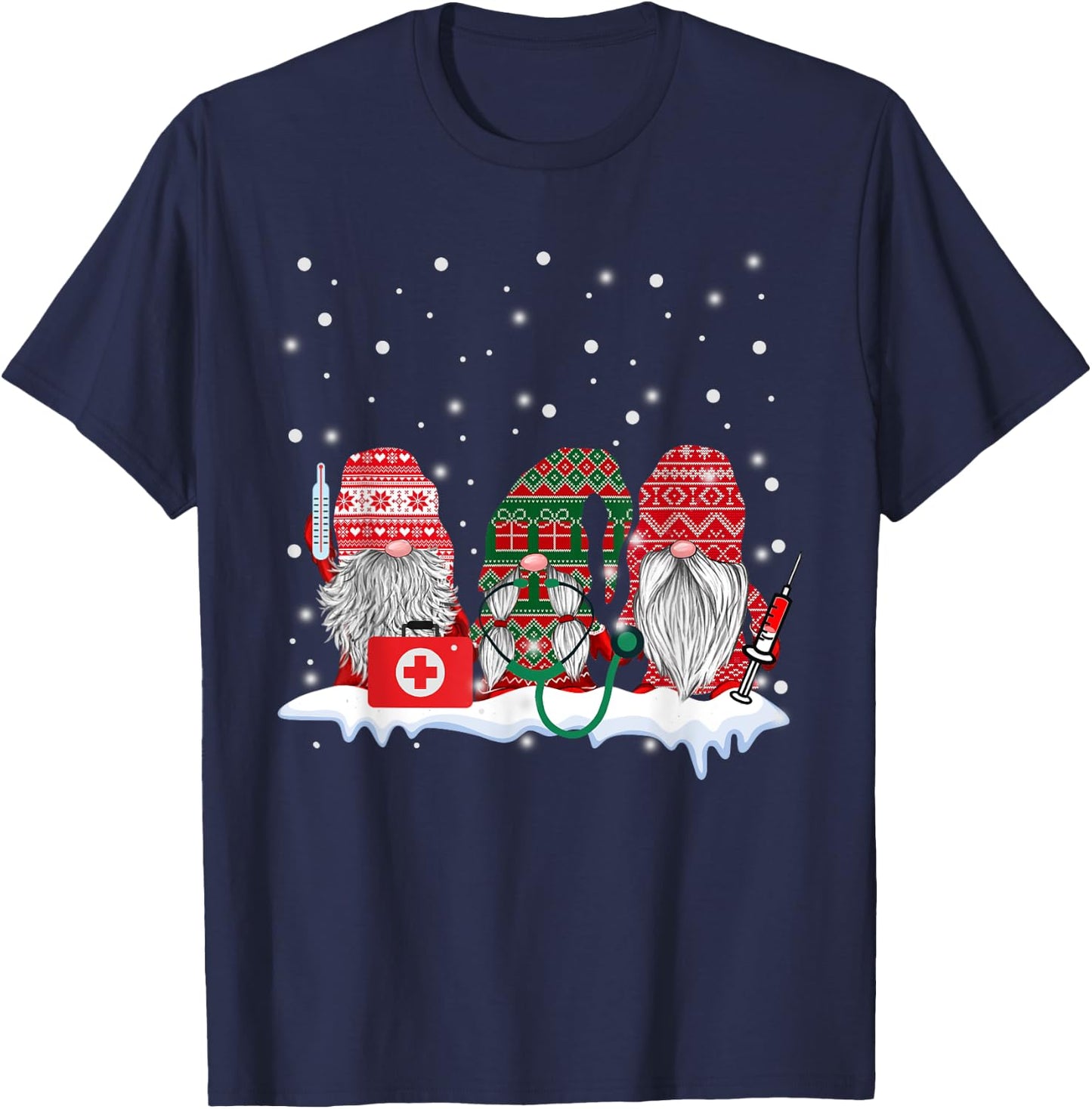 Funny Nurse Gnomes Santa Christmas Nursing Lover Gifts T-Shirt - T-Shirt | Navy